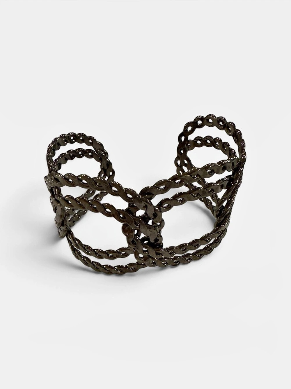 Gunmetal Statement Cuff Bracelet Twisted Open Link Wide Bracelet